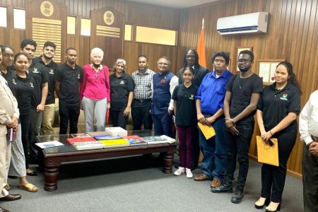 The members of the Guyana national chess team for the upcoming Chess Olympiad in India, pose with the India High Commissioner to Guyana Dr K. J. Srinivasa