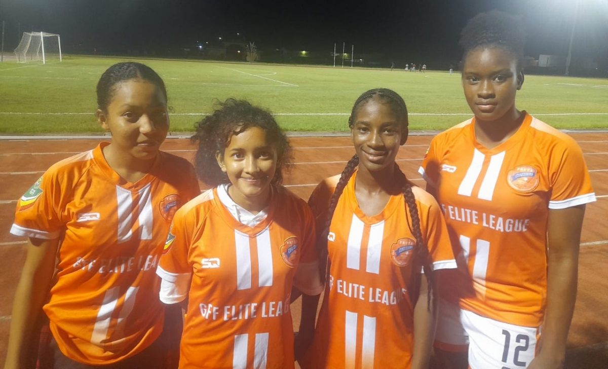 The Fruta Conquerors scorers from left Shania Thornhill, Angelino Pierre, Sandra Johnson, and Nikita Wayne