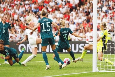 England’s Chloe Kelly scores their second goal REUTERS/John Sibley