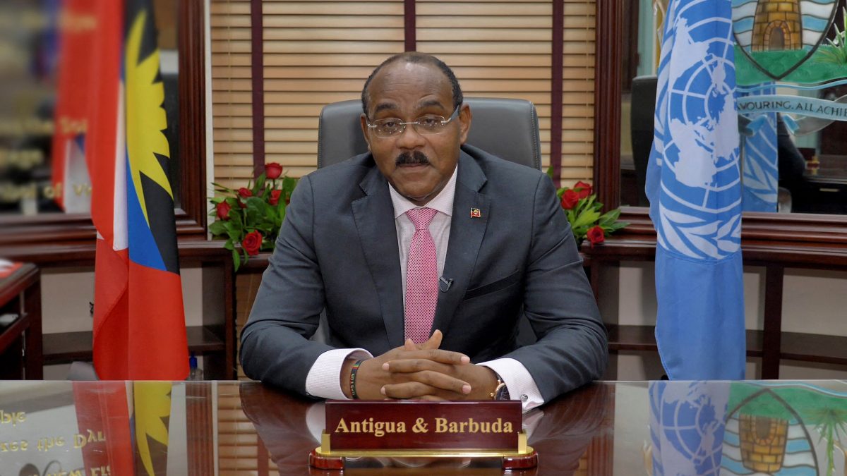 Antigua and Barbuda's Prime Minister Gaston Browne poses for photo in this undated handout picture distributed to Reuters on January 25, 2022. Government of Antigua and Barbuda/Handout via REUTERS
