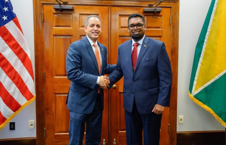 Don Graves (left) meets President Irfaan Ali (Office of the President photo)