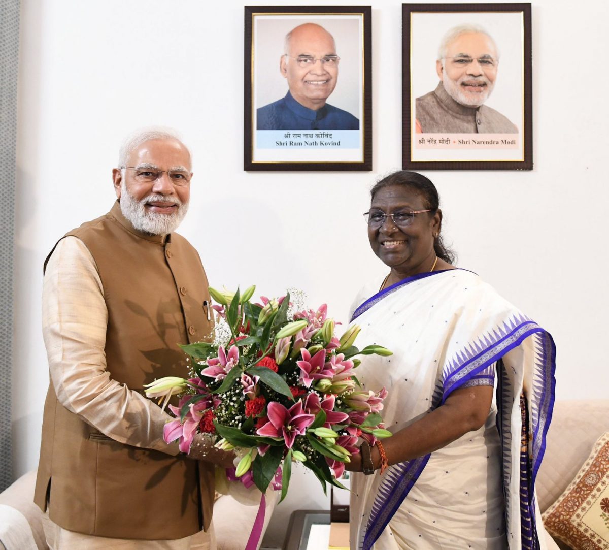 Droupadi Murmu (right) with Indian Prime Minister Narendra Modi (Indian High Commission photo)