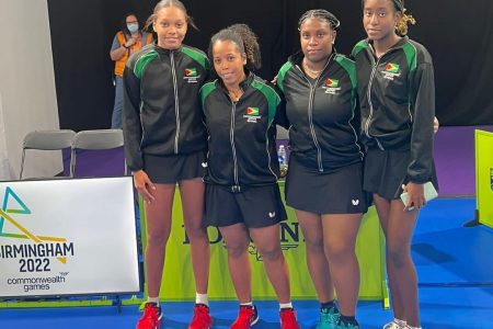 (L-R) Guyana’s Table Tennis team at the Commonwealth Games - Chelsea Edghill, Natallie Cummings, Priscilla Greaves and Thuraia Thomas.