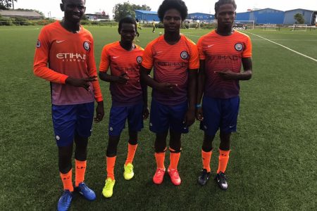 Mahaica scorers from left Reon Waldron, Julius Hamilton, Okemi Griffith and Samuel Vandiik