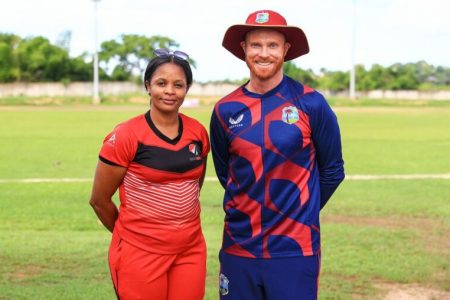 Former West Indies Women captain Merissa Aguilleira with CWI Coach Development Manager Chris Brabazon. 