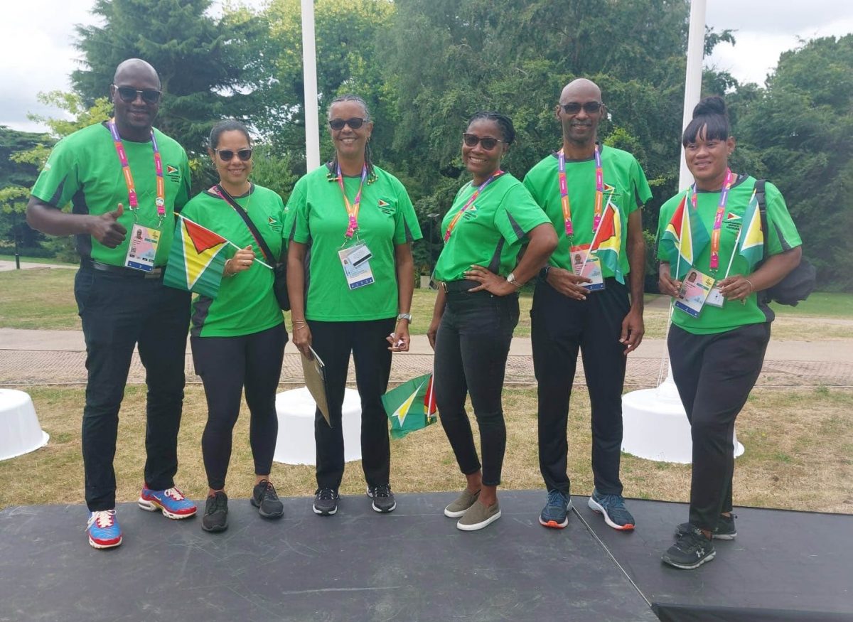 Guyana’s representatives at the welcome country’s welcome ceremony in the Athletes Village. 