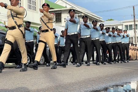 Part of the Guyana Police Force’s 183rd route march yesterday. The police said that over 1400 persons participated in the march, the largest number ever to do so. (Police photo)
