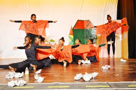 Students performing during the National Secondary Schools Drama Festival held at the Theatre Guild in 2018 (Department of Public Information photo)
