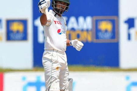 Paksitan’s Abdullah Shafique celebrates his second test ton. (Photo Twitter)