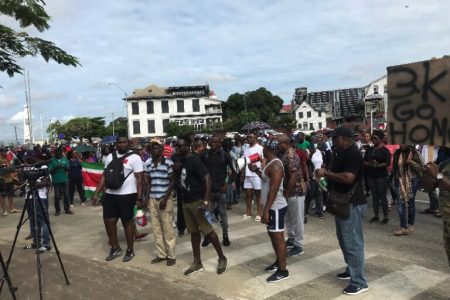 Protesters on the streets of Paramaribo.