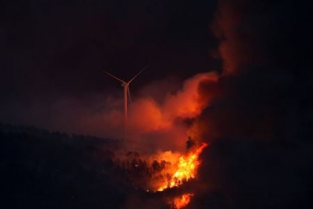 A windmill on fire in Spain (Reuters photo)