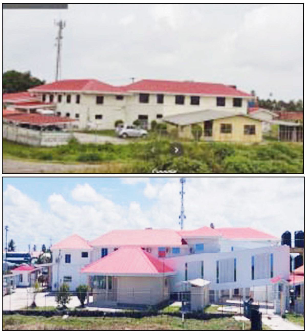 Before and after frontal views of the Leonora Cottage Hospital