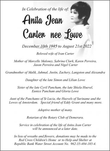 Anita Jean Catter nee Lowe 