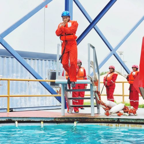 Customs Petroleum officers participating in the Tropical Helicopter Underwater Egress Training (THUET)
