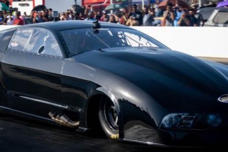 A scene from the Guyana Motor Racing & Sports Club (GMR&SC) International Drag Race meet which was staged at the South Dakota Circuit, Timehri yesterday 