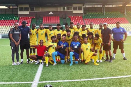 The Golden Jaguars u14 team and staff following their victory over Inter Wanica U16
