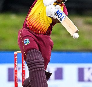 Let-hander Shimron Hetmyer hits out during his half-century for West Indies. (Photo courtesy CWI Media) 