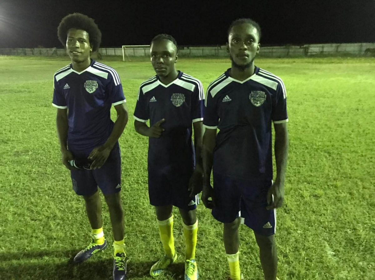 Melanie scorers (from left) Collis Wiltshire, Dexter Barker, and Teshawn Gordon. Missing is Colin Henriques
