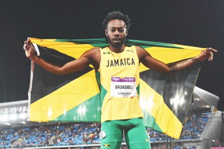Rasheed Broadbell celebrating after winning Gold in the 110m
hurdles at the Commonwealth Game
