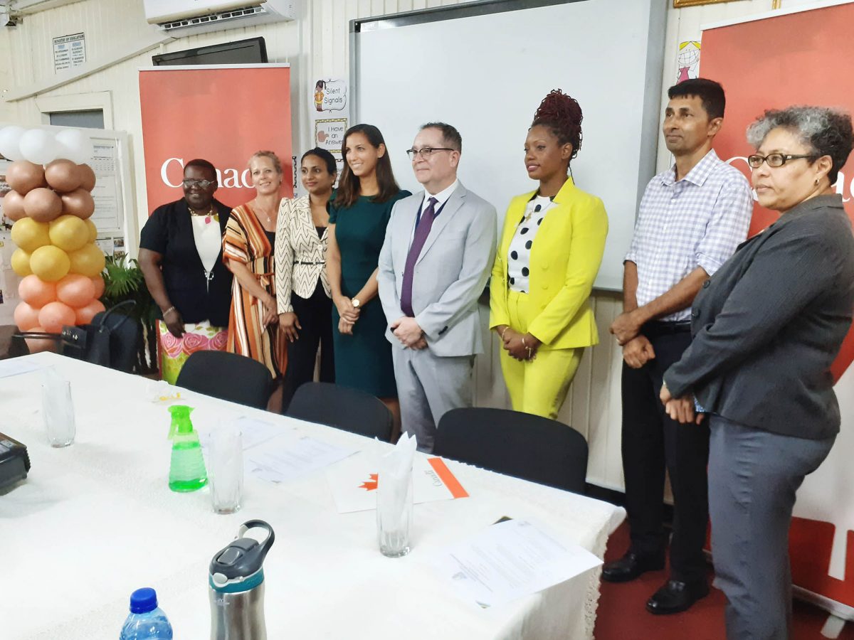 Officials at the launch of the Specialist Mathematics Teacher Training Programme. Among those present were High Commissioner of Canada to Guyana, Mark Berman (fifth, from left), NCERD Director Quenita Walrond-Lewis (third from right), NCERD Math Unit representative Vishnu Panday (second, from right) and CCEDM Representative for Guyana and Suriname Renata Chuck-A-Sang (at extreme right).
