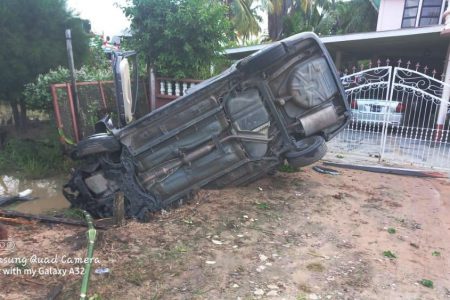 One of the toppled vehicles after the accident 