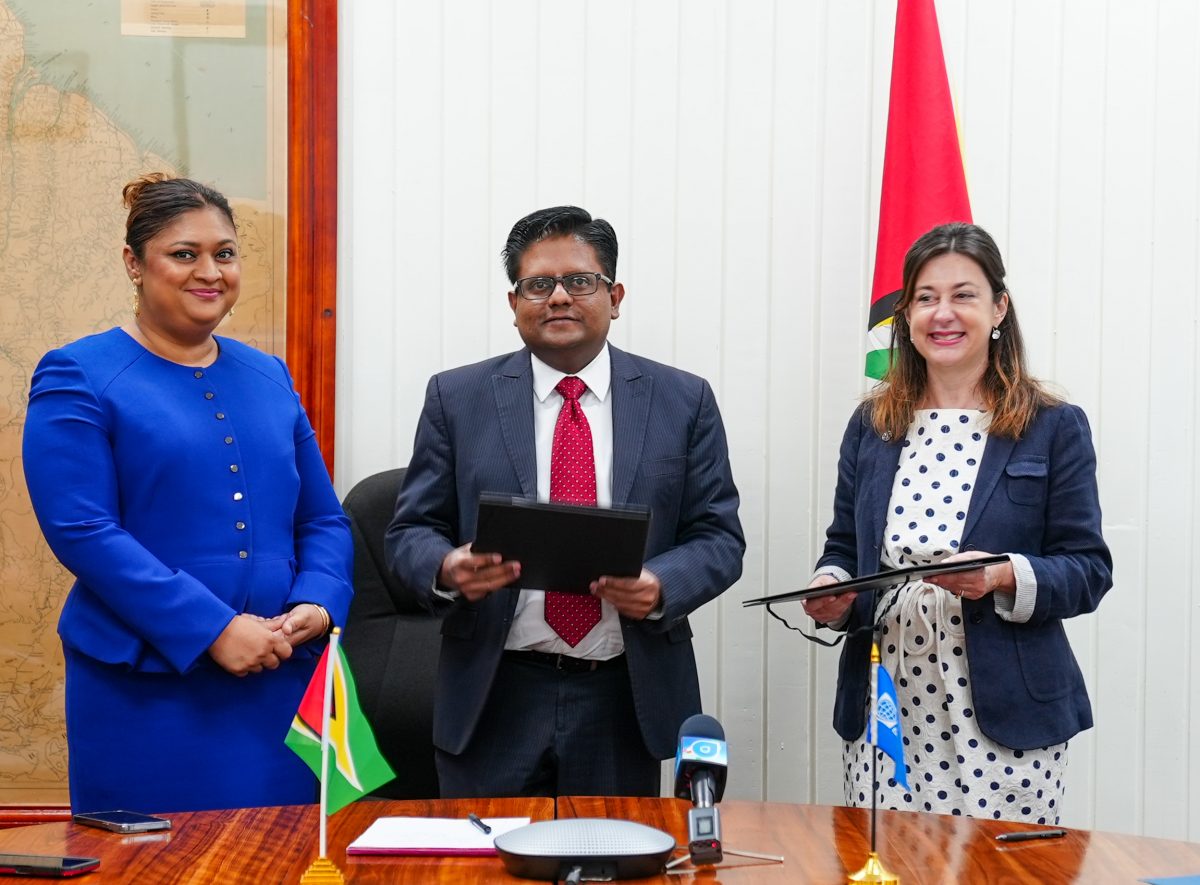 From left are Minister of Education Priya Manickchand, Minister of Finance Dr Ashni Singh and World Bank Resident Representative for Guyana and Suriname, Diletta Doretti. (Ministry of Education photo) 