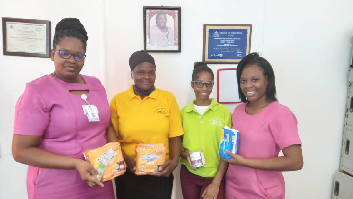 Hospital staff with some of the donations