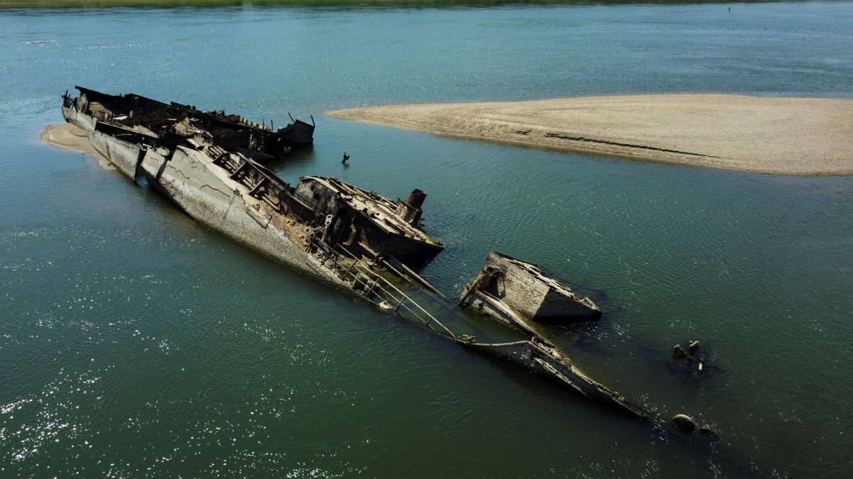 Wreckage of a World War Two German warship is seen in the Danube in Prahovo, Serbia August 18, 2022. REUTERS/Fedja Grulovic