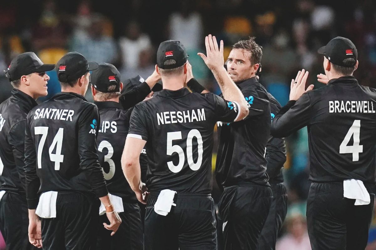 Tim Southee celebrates after the dismissal of Shamarh Brooks yesterday (Associated Press photo)