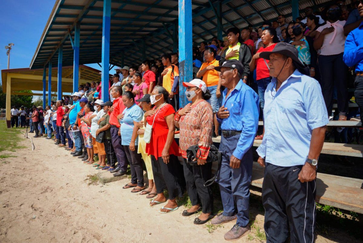 Part of the gathering in Tabatinga yesterday which was addressed by President Irfaan Ali. (Office of the President photo)