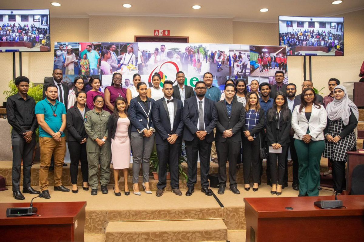 President Irfaan Ali with members of the Presidential Youth Advisory Council (Office of the President Photo)