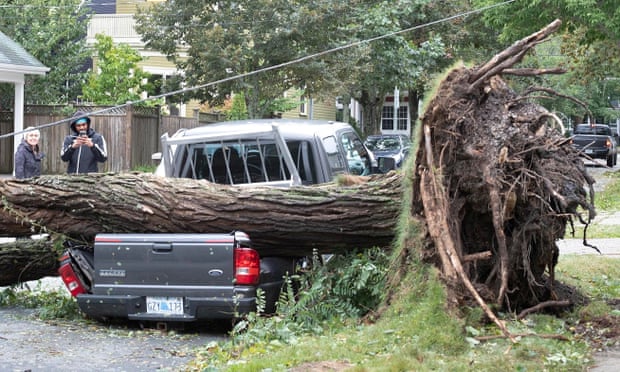 Destruction caused by the passing of Hurricane Fiona, later downgraded to a post-tropical storm, in Halifax, Nova Scotia. Photograph: Ted Pritchard/Reuters