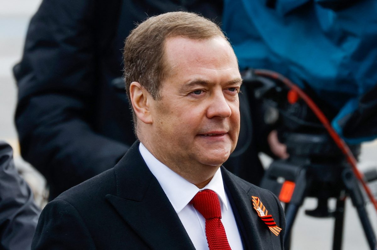 Deputy Chairman of Russia’s Security Council Dmitry Medvedev attends a military parade on Victory Day, which marks the 77th anniversary of the victory over Nazi Germany in World War Two, in Red Square in central Moscow, Russia May 9, 2022. REUTERS/Maxim Shemetov