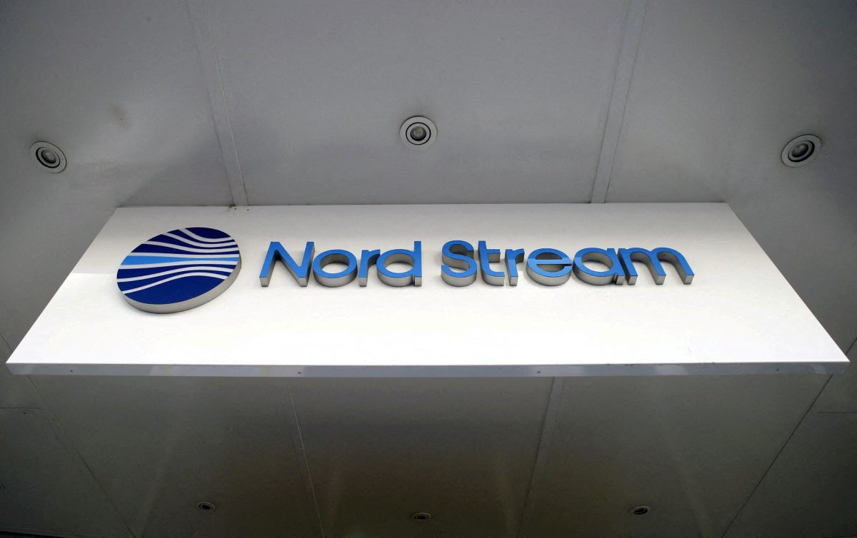 FILE PHOTO: The logo of Nord Stream is seen at the headquarters of Nord Stream AG in Zug, Switzerland March 1, 2022. REUTERS/Arnd Wiegmann/