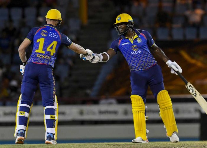 Corbin Bosch (left) and Kyle Mayers led the way for the Barbados Royals as they maintained their perfect record with a win against the St. Lucia Kings