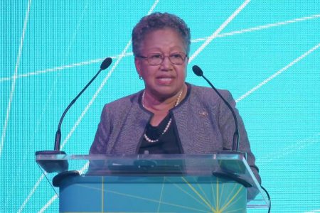 CARICOM Secretary General, Dr Carla Barnett, addresses the first AfriCaribbean Trade and Investment Forum in Barbados