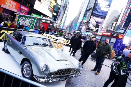 An Aston Martin DB5 is pictured during a promotional appearance on TV in Times Square for the new James Bond movie "No Time to Die" in the Manhattan borough of New York City, New York, U.S., December 4, 2019. REUTERS/Carlo Allegri