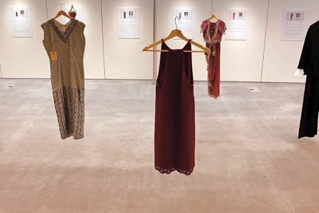 Clothes owned by murdered women in the ”She’s Gone” exhibition. (Credit: THE PERMANENT MISSION OF ISRAEL TO THE UN)