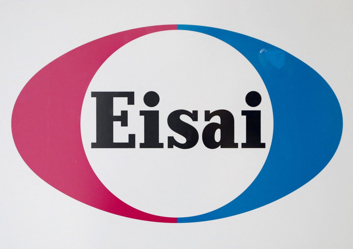 FILE PHOTO: The logo of Eisai Co Ltd is displayed at the company headquarters in Tokyo, Japan, March 8, 2018.   REUTERS/Issei Kato