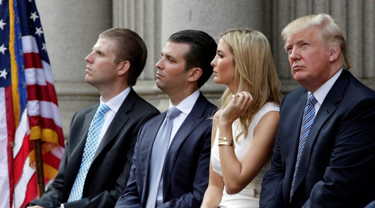 (L-R) Eric Trump, Donald Trump Jr., and Ivanka Trump and Donald Trump attend the ground breaking of the Trump International Hotel at the Old Post Office Building in Washington, July 2014. REUTERS/Gary Cameron
