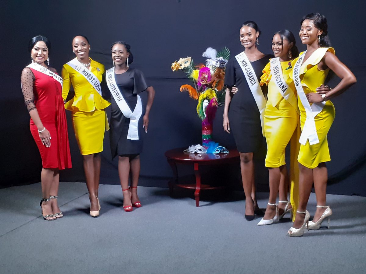 The six Caribbean delegates who will be vying for the title of “Miss Cricket Carnival Pageant 2022” at the National Cultural Centre on Monday night 