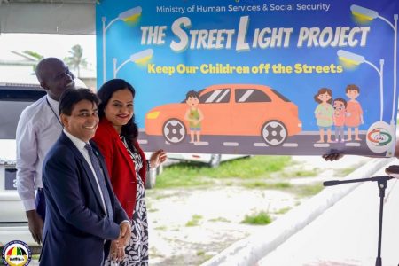 Human Services Minister Vindhya Persaud and UNICEF representative, Irfan Akhtar (in fore ground) and an officer from CPA at the launch of the Street Light Project. (Ministry of Human Services and Social Security photo) 