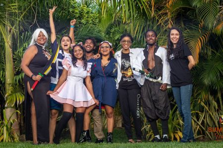 From left to right are Rafaela Ovido, CEO of Seishonen Guyana; Juliana Lopes, Marketing Coordinator; Tiffany Ramdyal; Chris Bissessar, Sponsorship Coordinator; Kezyah Bhola; Teija Edwards, Summer Festival host; Deral King, Business Coordinator; and Maria Lopes, Graphic Designer. (Photo by Koby Wills)