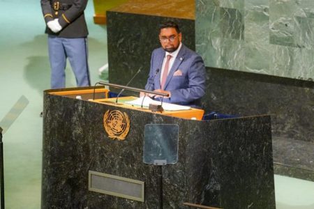 President Irfaan Ali addressing the UN General Assembly
(Office of the President photo) 