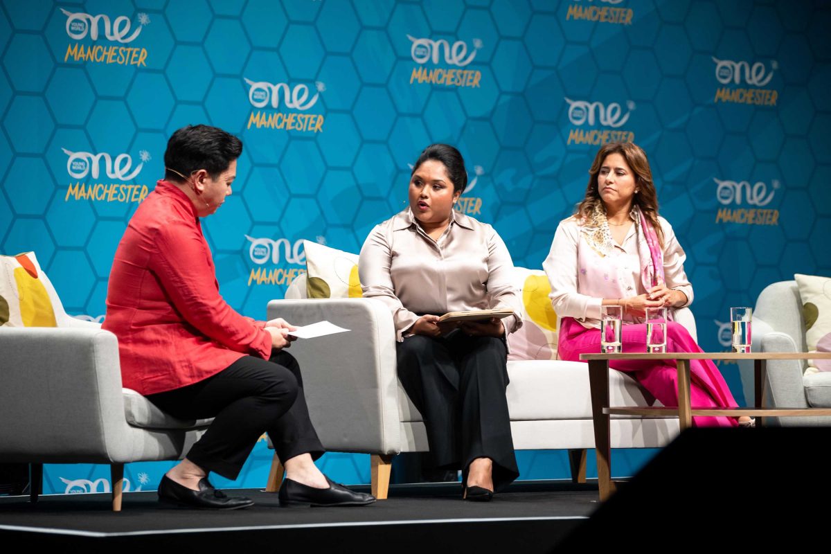 First Lady Arya Ali (centre) speaking at the summit