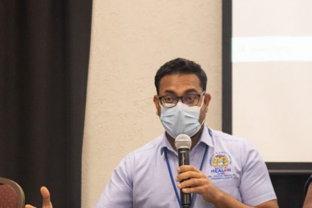 Dr Anand Persaud speaking yesterday at the event (Ministry of Health photo)