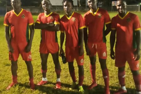 GDF scorers from left are Olvis Mitchell, Benjamin Opara, Kelsey Benjamin, Ian Dooker, and Cedric Osbourne