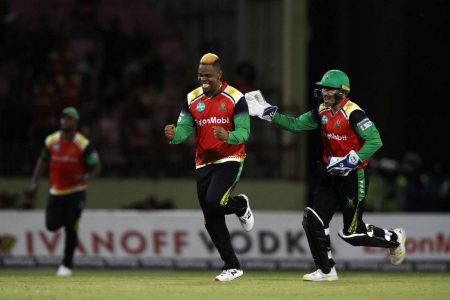 Guyana Amazon Warriors captain Shimron Hetmyer is ecstatic with the win (Picture by Ashley Allen courtesy CPLT20/CPL T20 via Getty Images)