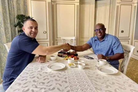 President of the Guyana Boxing Association Steve Ninvalle met with IBA president Umar
Kremlev yesterday ahead of today’s pivotal Extraordinary Congress in Armenia today.