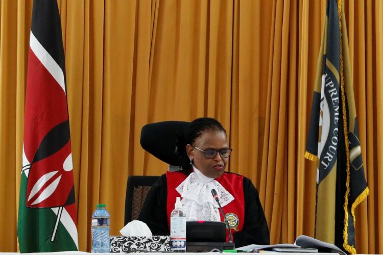 Kenya's Supreme Court Chief Justice Martha Koome presides to deliver the ruling on a petition seeking to invalidate the outcome of the recent presidential election, at the Supreme Court in Nairobi, Kenya September 5, 2022. REUTERS/Thomas Mukoya